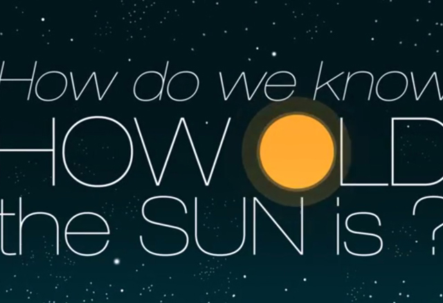 A screenshot showing white text on a black background saying how do we know how old he sun is?