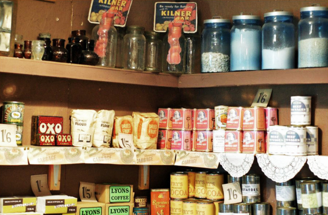 a photograph showing he contents of a 1940s shop