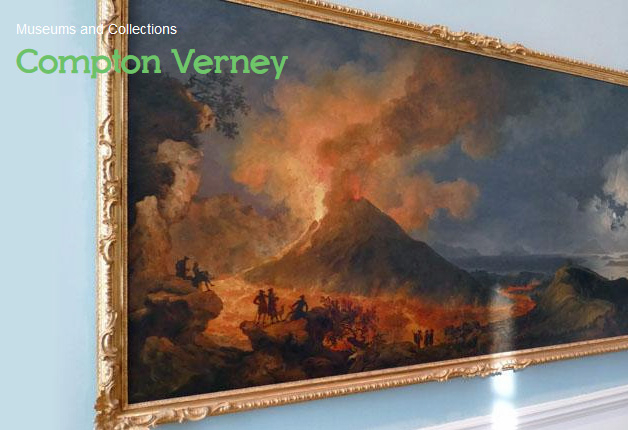 a screenshot showing a painting of an erupting volcano on a blue wall