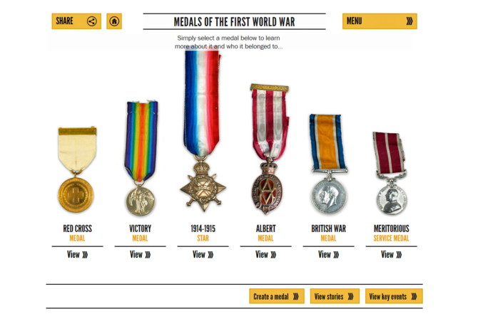 A screenshot showing some medals from the First World War