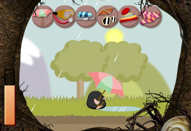 A screenshot showing a cartoon mole with an umbrella