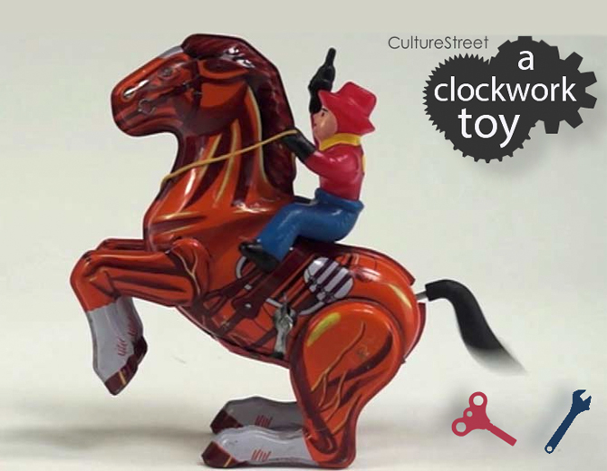 A screenshot showing a clockwork cowboy toy