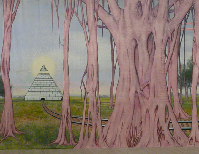A screenshot showing an abstract painting by Jim Shaw