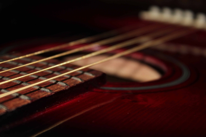 close up of acioustic guitar strings